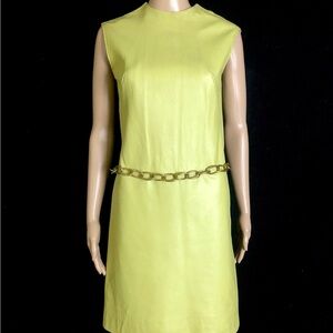 1960s 60s 70s Vintage Leather Shift Dress Yellow Mod Gogo Dancer Style Xs Small